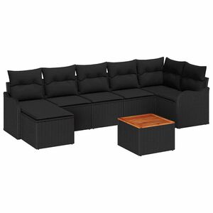 vidaXL Set de canapele pentru grădină cu pernă 8 pcs Negru poliratan