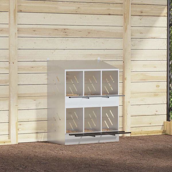 vidaXL Cubit pentru pui cu 6 compartimente, metal argintiu galvanizat