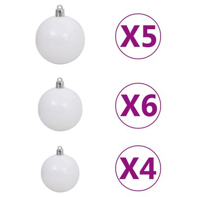 vidaXL Set brad de Crăciun artificial LED-uri/globuri alb 150 cm PVC
