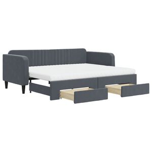 vidaXL Pat de zi cu extensie și sertare gri &icirc;nchis 90x200 cm catifea