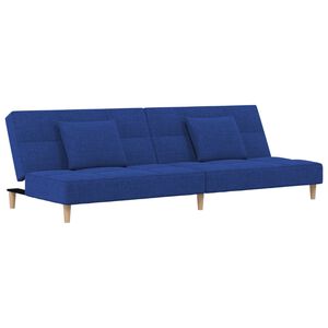 vidaXL Canapea extensibilă cu 2 locuri, 2 perne, albastru, textil