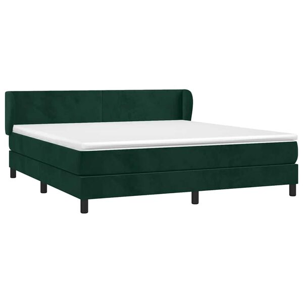 vidaXL Pat box spring cu saltea, verde &icirc;nchis, 180x200 cm, catifea