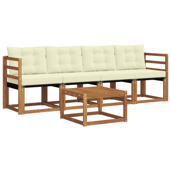 vidaXL Set de canapele de exterior cu pernă 5 pcs Natural și Crem