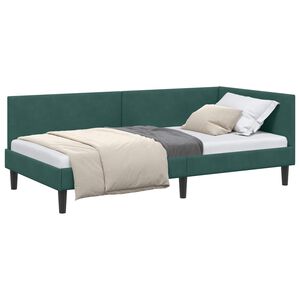 vidaXL Cadru de pat colțar cu headboard Verde &icirc;nchis 90 cm x 190 cm
