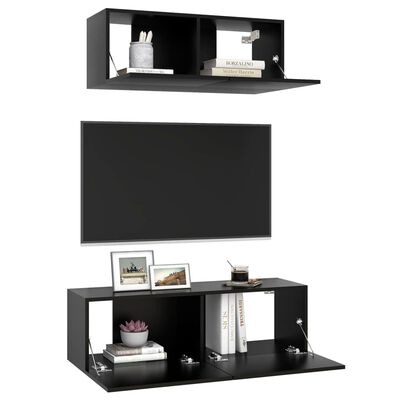 vidaXL Set dulapuri TV, 2 piese, negru, lemn prelucrat