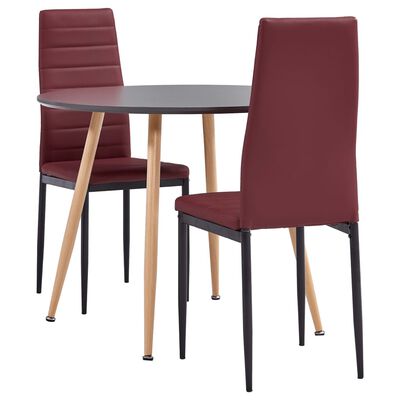 vidaXL Set mobilier de masă, 3 piese, roșu bordo, piele ecologică