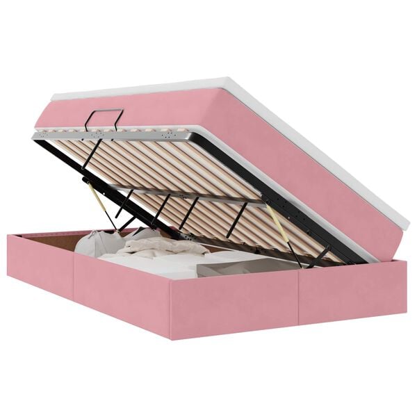 vidaXL Pat cu saltea și spațiu de depozitare Roz 120 x 200 cm Catifea