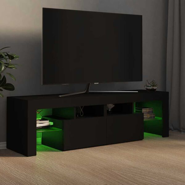 vidaXL Comodă TV cu lumini LED, negru, 140x36,5x40 cm