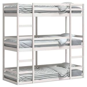 vidaXL Pat supraetajat triplu, alb, 90x190 cm, lemn masiv de pin