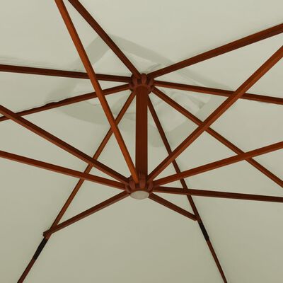 vidaXL Umbrelă suspendată cu stâlp din lemn, alb nisipiu, 400x300 cm