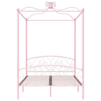 vidaXL Cadru de pat cu baldachin, roz, 140 x 200 cm, metal