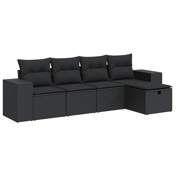 vidaXL Set mobilier de grădină cu perne, 5 piese, negru, poliratan