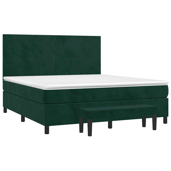 vidaXL Pat box spring cu saltea, verde &icirc;nchis, 160x200 cm, catifea