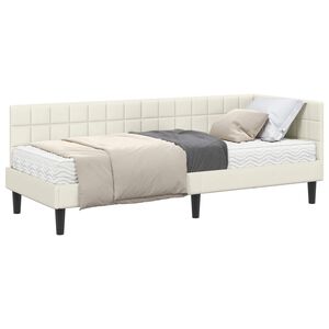 vidaXL Cadru de pat colțar cu saltea cu headboard 2 pcs Crem Catifea