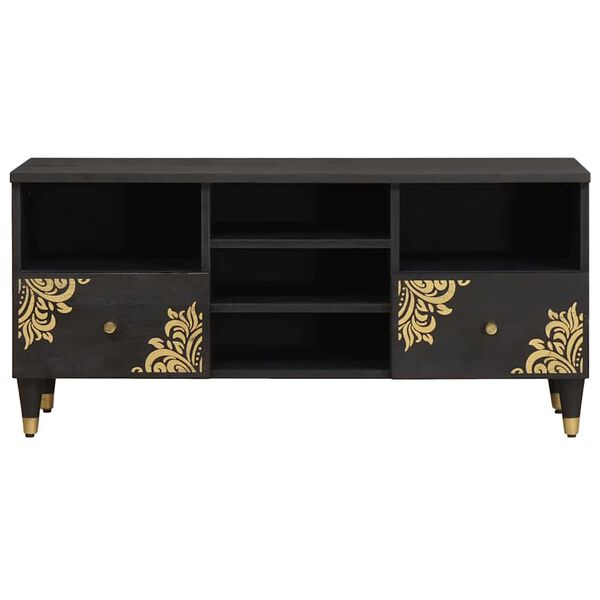 vidaXL Cabinet TV cu sertar Negru 100 x 33 x 46 cm Lemn de mango solid