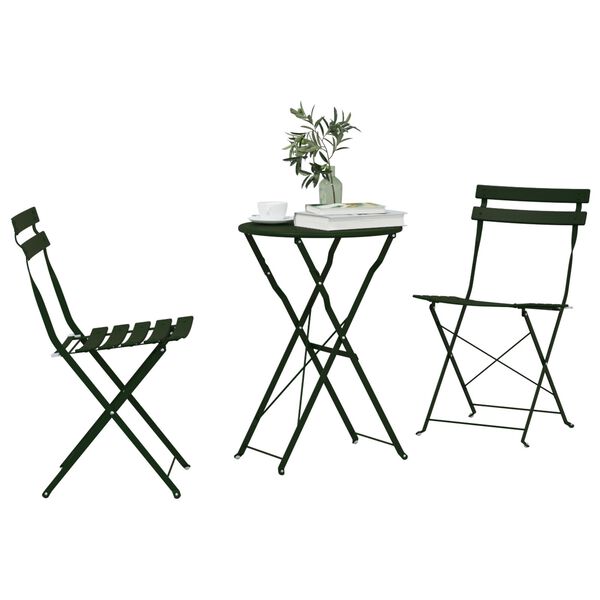 vidaXL Set Bistro Pliabil 3 pcs Verde închis Oțel
