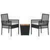 vidaXL Set Bistro de Grădină 3 pcs Negru Rattan poli