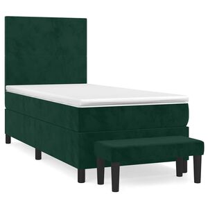 vidaXL Pat box spring cu saltea, verde &icirc;nchis, 90x190 cm, catifea