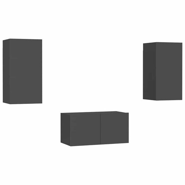vidaXL Set dulapuri TV, 3 piese, gri, lemn prelucrat