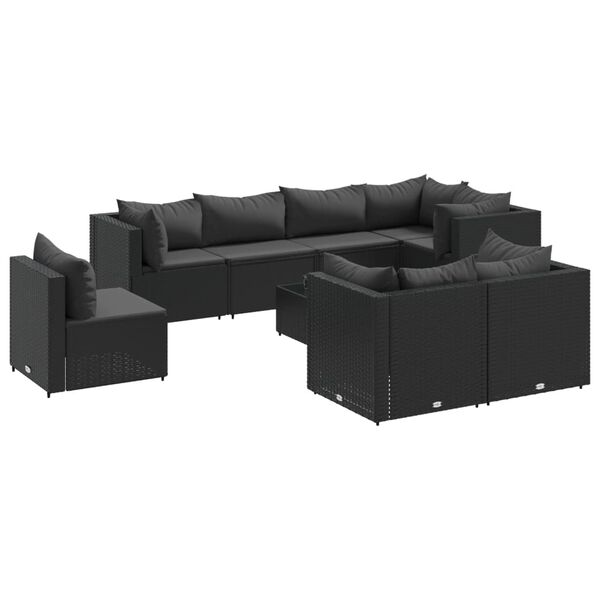 vidaXL Set mobilier de grădină cu perne, 8 piese, negru, poliratan