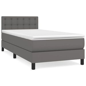 vidaXL Pat box spring cu saltea, gri, 80x200 cm, piele ecologică