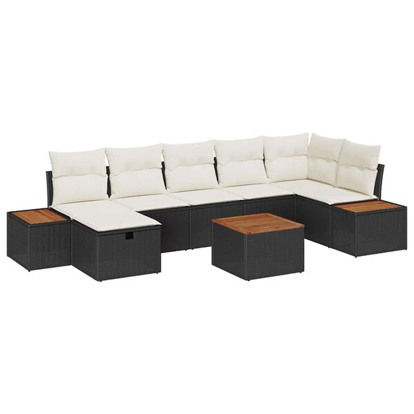 vidaXL Set de canapele pentru grădină cu pernă 8 pcs Negru Rattan poli