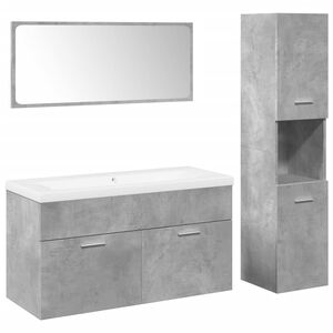 vidaXL Set mobilier de baie, 4 piese, gri beton, lemn compozit