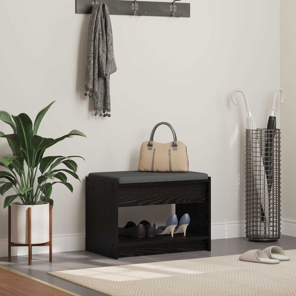 vidaXL Bancă pentru hol cu pernă cu raft Stejar Negru 63 x 38 x 45 cm