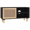 vidaXL Comodă TV, negru, 80x30x40 cm, lemn masiv pin și ratan natural