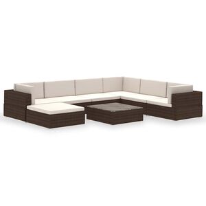 vidaXL Set mobilier de grădină cu perne, 8 piese, maro, poliratan