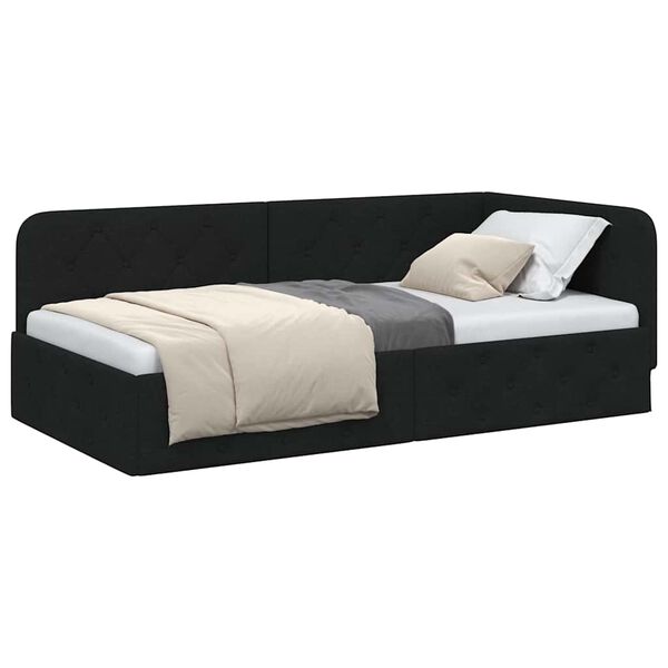 vidaXL Cadru de pat colțar cu headboard Negru 90 x 190 cm țesătură