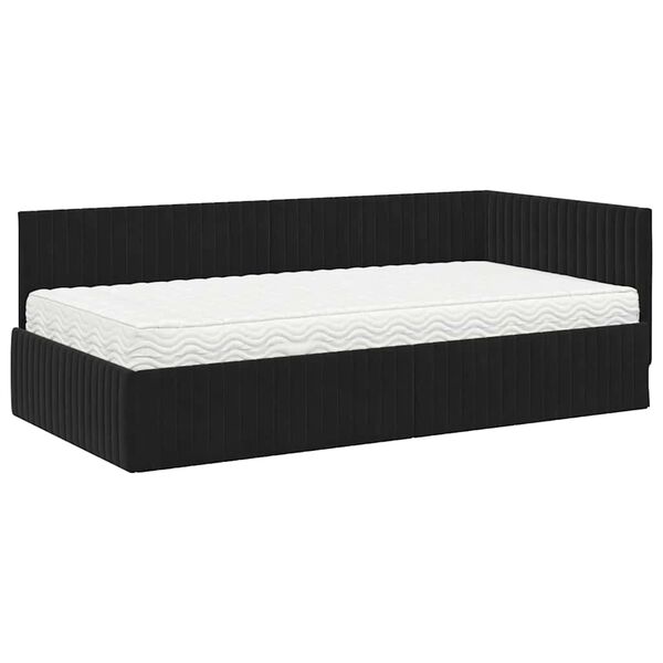 vidaXL Cadru de pat colțar cu saltea cu headboard 2 pcs Negru Catifea