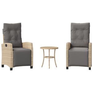 vidaXL Set bistro cu perne, 3 piese, bej combinat, poliratan