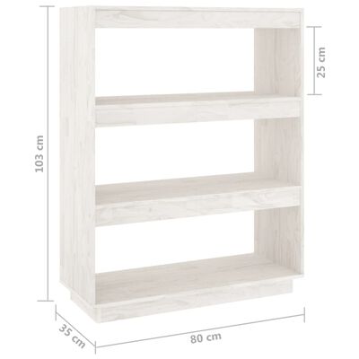 vidaXL Bibliotecă/Separator cameră, alb, 80x35x103 cm, lemn masiv pin