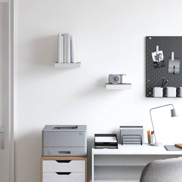 vidaXL Rafturi perete suspendate 2 buc. alb/stejar 23x23,5x3,8 cm MDF