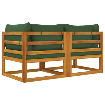 vidaXL Canapele colț modulare, 2 buc, perne verzi, lemn masiv acacia