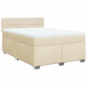 vidaXL Pat box spring cu saltea, crem, 140x200 cm, textil