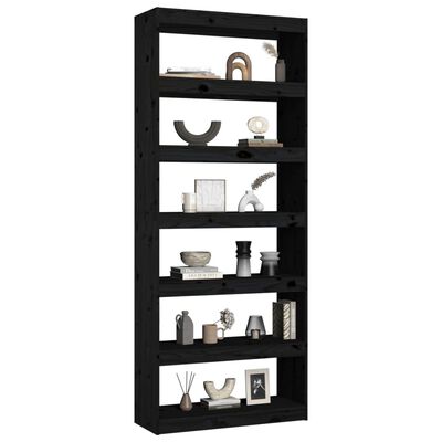 vidaXL Bibliotecă/Separator cameră negru 80x30x199,5 cm lemn masiv pin