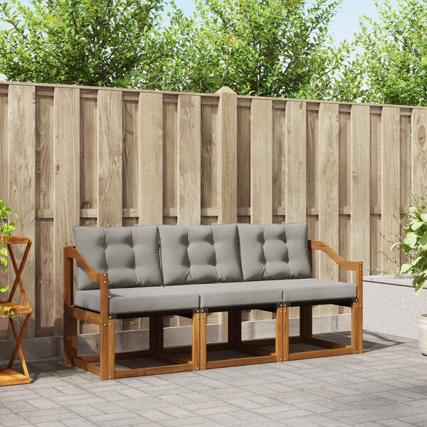 vidaXL Set de canapele de exterior 3 pcs Gri natural și deschis