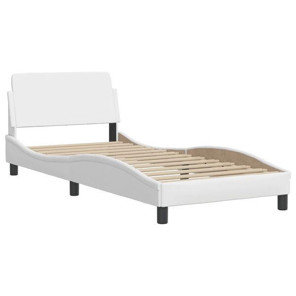 vidaXL Pat, Viana, cu saltea, alb, 90x190 cm, piele ecologică