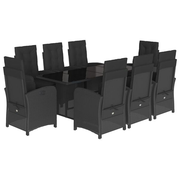 vidaXL Set mobilier de grădină cu perne, 9 piese, negru, poliratan