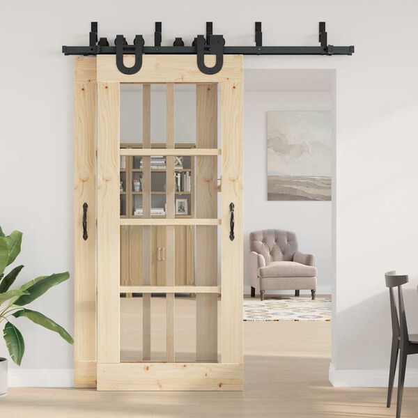 vidaXL Set feronerie pentru ușă glisantă, negru, 183 cm, oțel