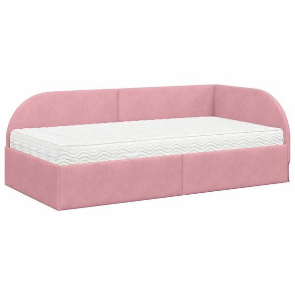 vidaXL Cadru de pat colțar cu saltea cu headboard 2 pcs Roz Catifea