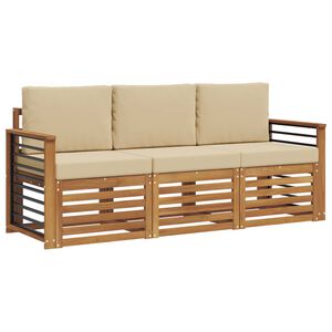 vidaXL Seturi de canapele 3 buc. Natural și Bej Lemn Solid de Acacia