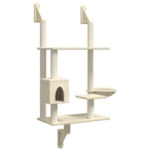 vidaXL Ansamblu pisici de perete cu st&acirc;lp de zg&acirc;riere, crem, 153 cm