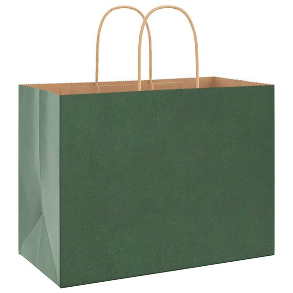 vidaXL Pungi de h&acirc;rtie 50 buc cu m&acirc;nere verde 32x17x25 cm