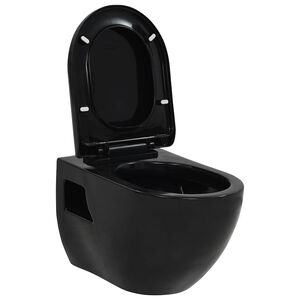 vidaXL Vas de toaletă cu montare pe perete, ceramică, negru