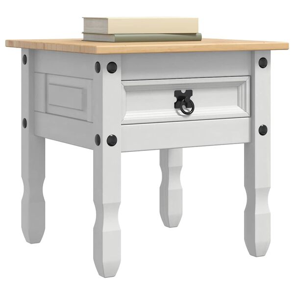 vidaXL Masă laterală cu sertar Alb 50 x 50 x 50 cm Lemn de pin masiv