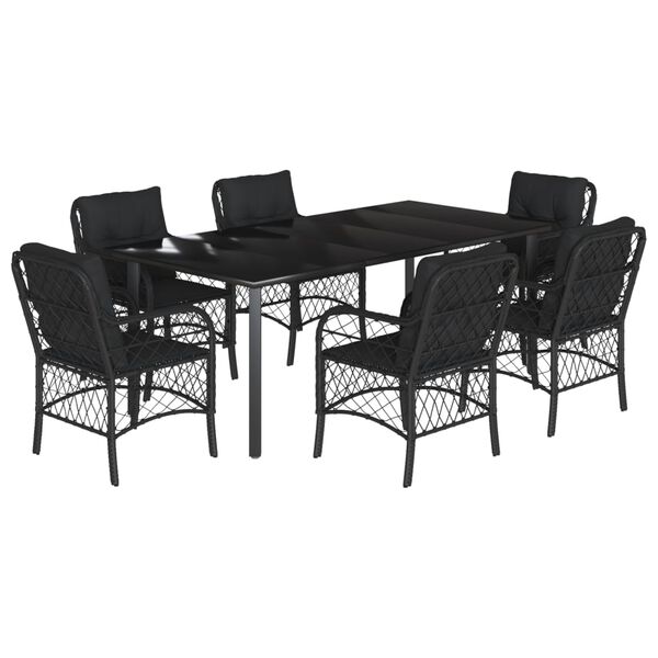 vidaXL Set mobilier de grădină cu perne, 7 piese, negru, poliratan