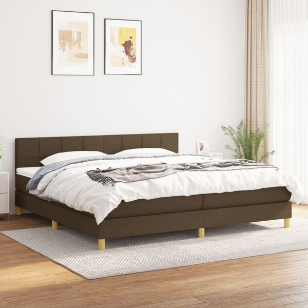 vidaXL Pat box spring cu saltea, maro &icirc;nchis, 200x200 cm, textil